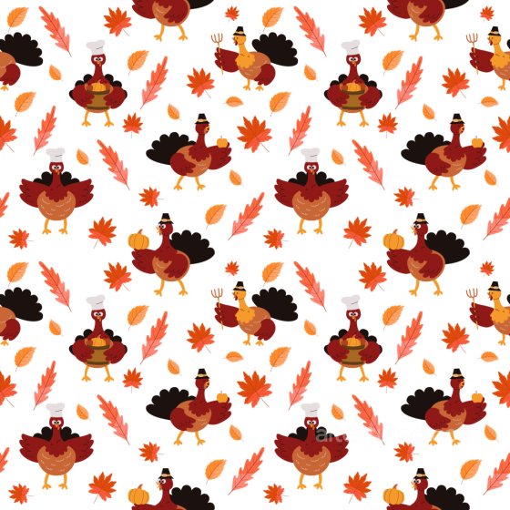 pattern PBR texture featuring playful turkeys and warm autumn leaves Pattern Bundle texture preview