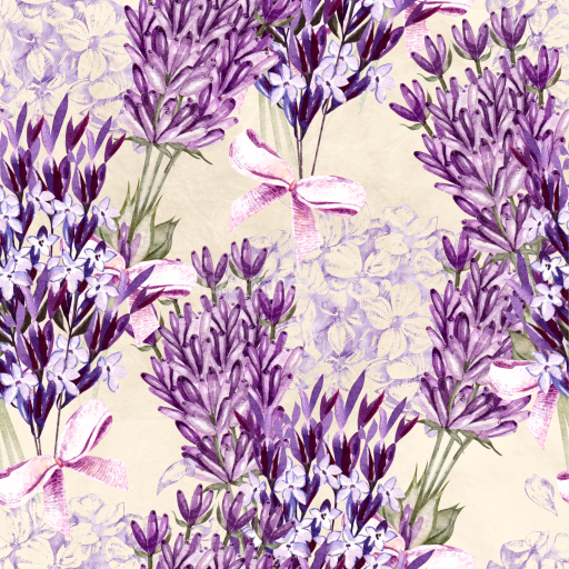 Seamless 3D PBR Texture of Watercolor Lavender and Flower Bouquet Pattern