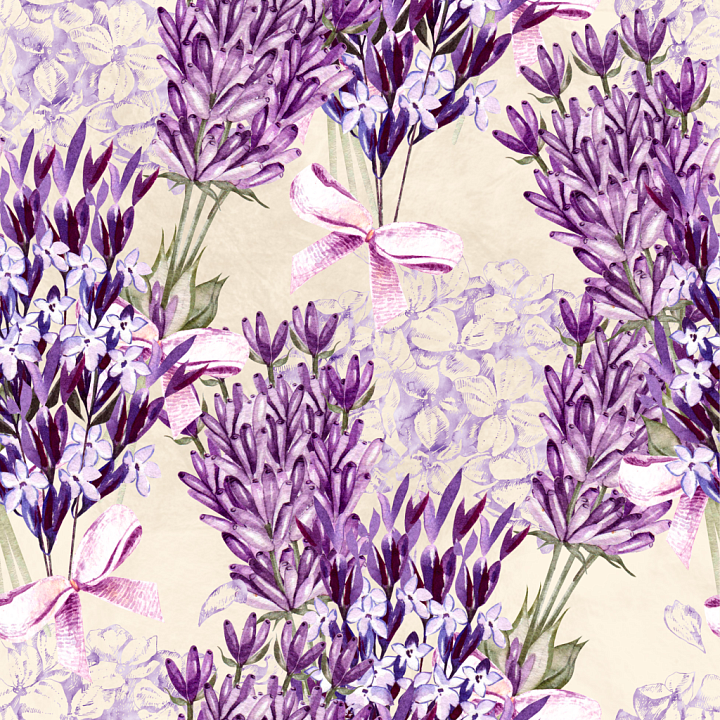Watercolor Lavender and Flower Bouquet Pattern seamless PBR texture preview