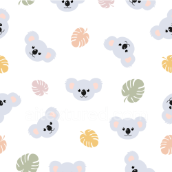 seamless Seamless 3D PBR Texture with Adorable Koala Faces and Tropical Leaves texture 8k free download PBR