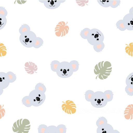 with Adorable Koala Faces and Tropical Leaves seamless Baby Boy PBR texture