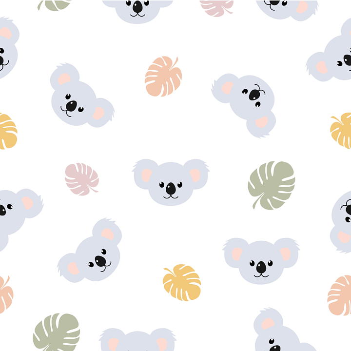 with Adorable Koala Faces and Tropical Leaves seamless PBR texture preview