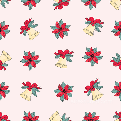 Christmas Digital Paper Texture Featuring Bells and Poinsettias seamless All Christmas Digital paper PBR texture