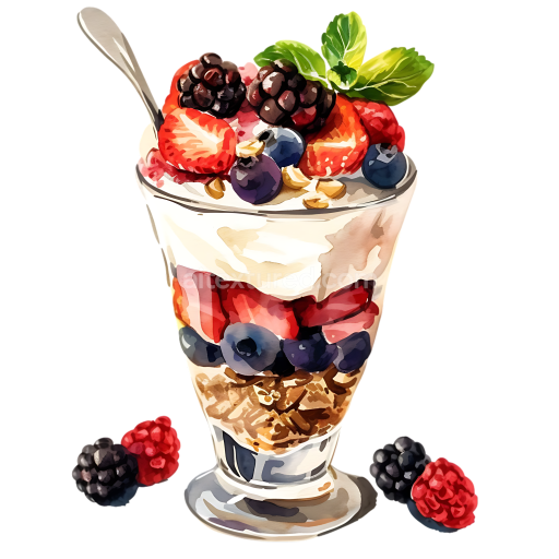 Breakfast Yogurt Parfait with Mixed Berries and Granola Illustration