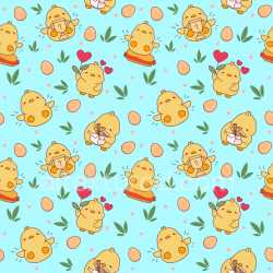 Pattern Bundle - Seamless 3D Pattern PBR Texture Featuring Cute Cartoon Chickens with Eggs and Hearts texture preview