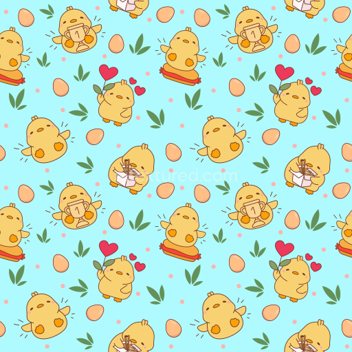 Pattern Bundle - Seamless 3D Pattern PBR Texture Featuring Cute Cartoon Chickens with Eggs and Hearts texture preview
