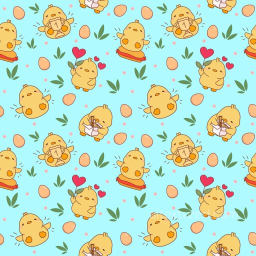 Pattern PBR Texture Featuring Cute Cartoon Chickens with Eggs and Hearts seamless Pattern Bundle PBR texture