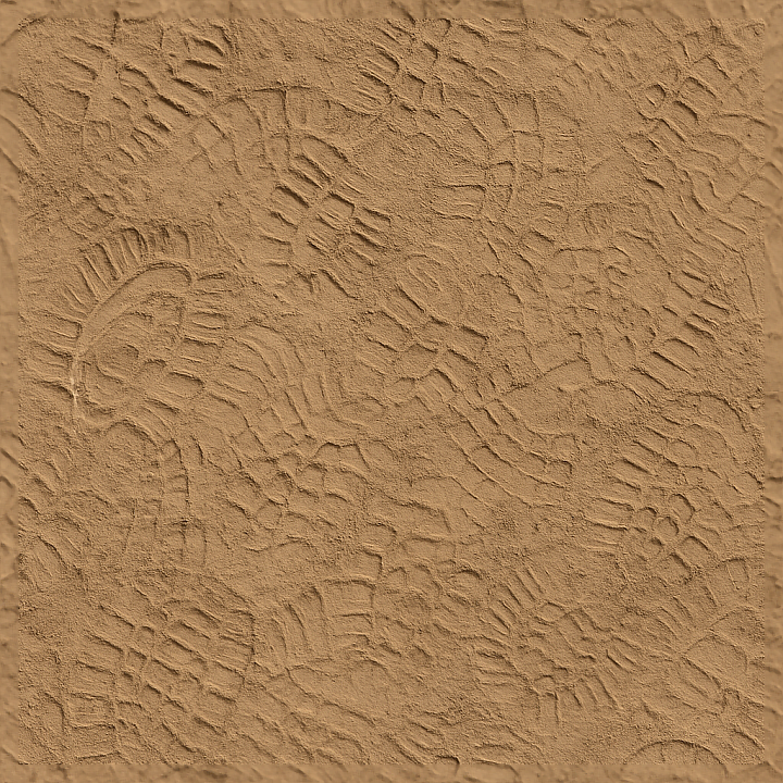 Dry Soil With Overlapping Prints Of Boot And Shoe Sole seamless PBR texture preview
