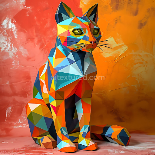 Seamless 3D PBR Texture Featuring Colorful Bobcat Origami Style Geometry