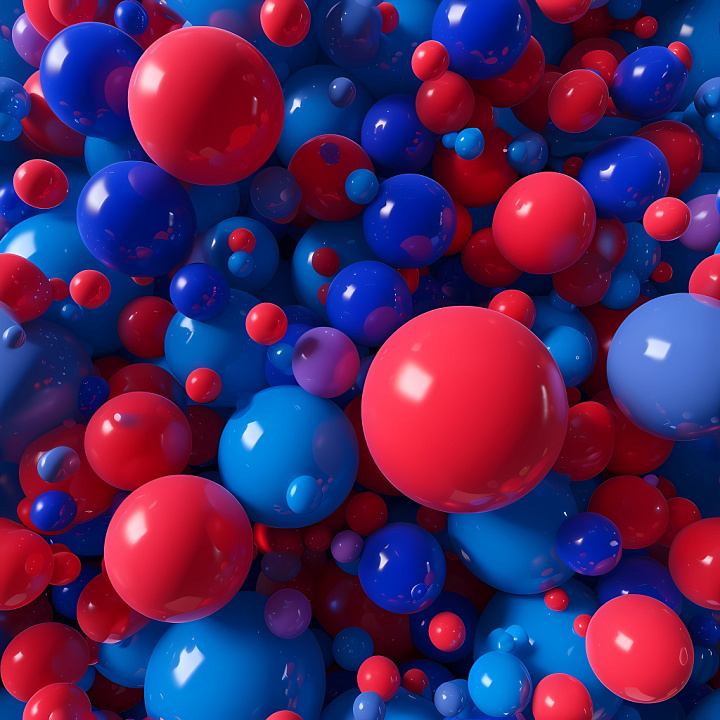 Inflated Glossy Bubble Spheres in Red & Blue seamless PBR texture preview