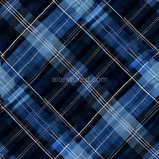 Seamless 3D Metal PBR Texture Featuring Blue Plaid Pattern with Glossy Finish