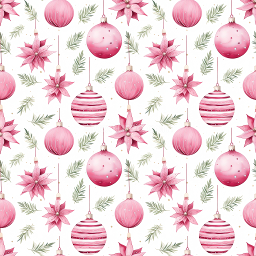 Seamless 3D PBR Texture of Pink Christmas Ornaments and Greenery Digital Paper