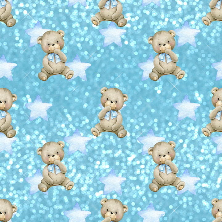 Featuring Soft Baby Boy Teddy Bears on Blue Star Pattern seamless PBR texture preview