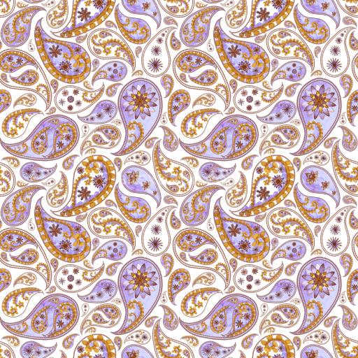 Seamless 3D PBR Fabric Texture Featuring Retro Purple and Gold Paisley Design