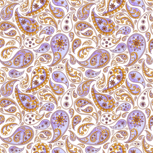 Fabric Texture Featuring Retro Purple and Gold Paisley Design seamless Retro Paisley PBR texture