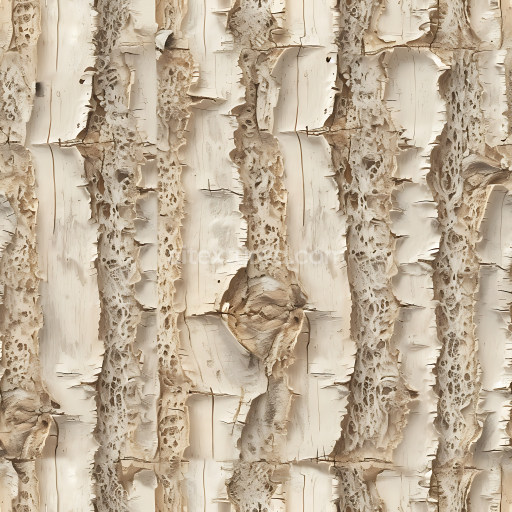 Seamless 3D Birch Bark Wood PBR Texture with Peeling and Detailed Grain