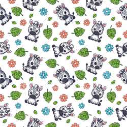 Seamless 3D Pattern PBR Texture with Cute Cartoon Zebra and Colorful Floral Motifs texture preview