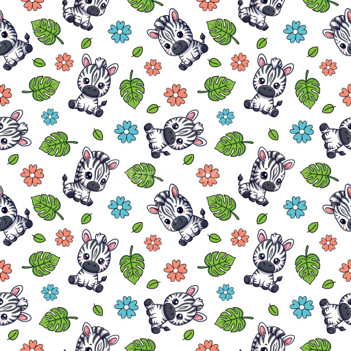 Pattern Bundle - Seamless 3D Pattern PBR Texture with Cute Cartoon Zebra and Colorful Floral Motifs texture preview