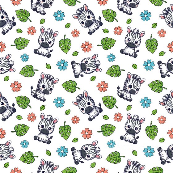 Pattern PBR Texture with Cute Cartoon Zebra and Colorful Floral Motifs Pattern Bundle texture preview