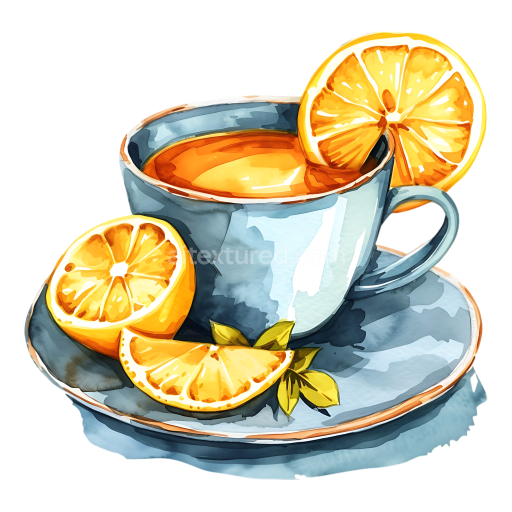 Watercolor Herbal Tea Cup with Lemon Slices Breakfast Illustration