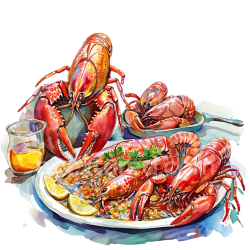 seamless Bright Crawfish and Seafood Boil Breakfast Illustration with Lemon and Herbs texture 8k free download PBR