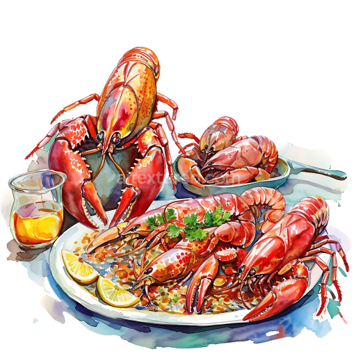Bright Crawfish and Seafood Boil Breakfast Illustration with Lemon and Herbs