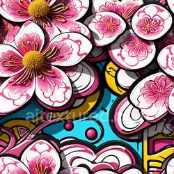 seamless Seamless 3D PBR Texture featuring bold pink and yellow floral graffiti on urban layers texture 8k free download PBR