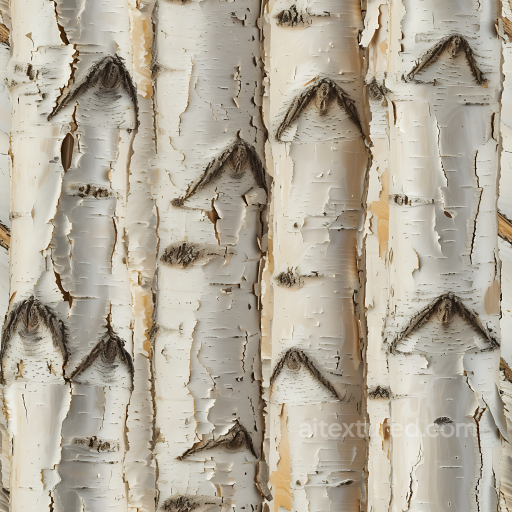 White Birch Wood Bark Texture with Detailed Peeling and Knots seamless Wood PBR texture