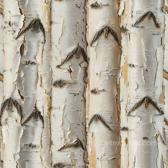 White Birch Wood Bark Texture with Detailed Peeling and Knots Wood texture preview