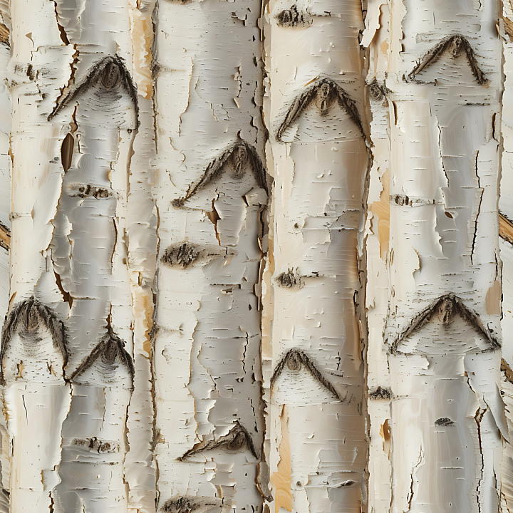 White Birch Wood Bark with Detailed Peeling and Knots seamless PBR texture preview