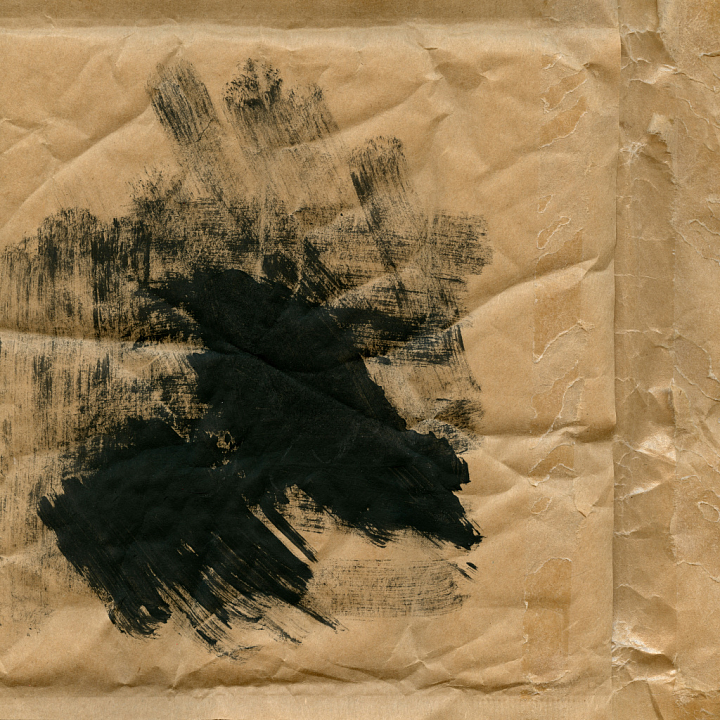 Painted Paper Featuring Black Brush Strokes with Wrinkles seamless PBR texture preview