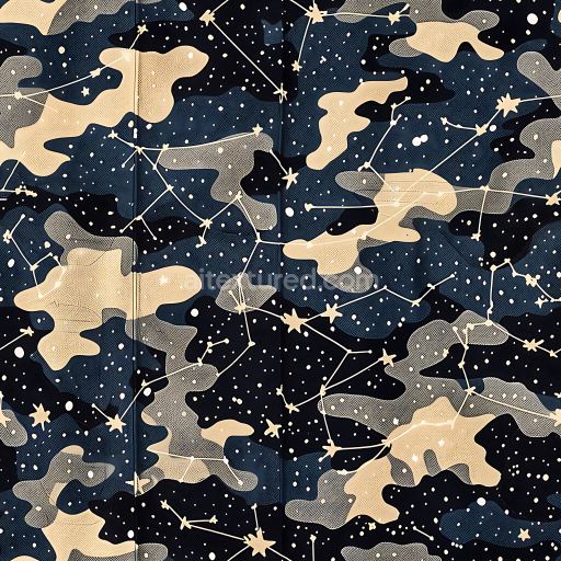 Seamless 3D Celestial Night Camouflage PBR Texture with Constellation Pattern and Dark Blue Tones