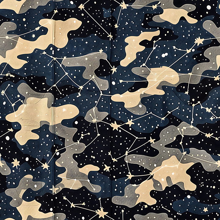 Celestial Night Camouflage with Constellation Pattern and Dark Blue Ton… seamless PBR texture preview