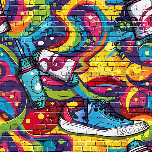 Seamless 3D PBR Graffiti Texture Featuring Bright Multicolor Urban Street Art