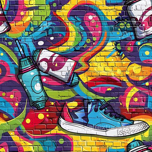 Seamless 3D PBR Graffiti Texture Featuring Bright Multicolor Urban Street Art texture preview