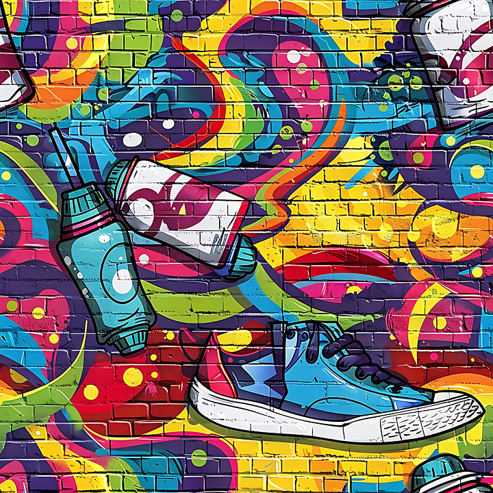 Graffiti Featuring Bright Multicolor Urban Street Art seamless PBR texture preview