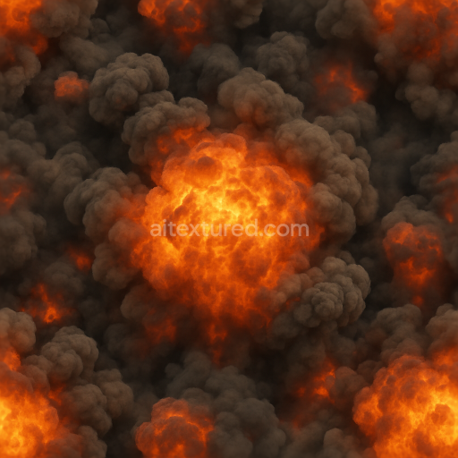Seamless 3d texture illustrating volatile gases and combustion with fireball in intense 8k pbr detail