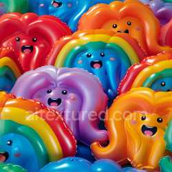 seamless Seamless 3D Inflated PBR Texture Featuring Colorful Cartoon Vinyl Characters texture 8k free download PBR