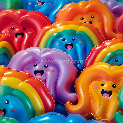 Seamless 3D Inflated PBR Texture with Colorful Cartoon Vinyl Balloons