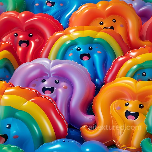 Inflated PBR Texture with Colorful Cartoon Vinyl Balloons seamless Inflated PBR texture
