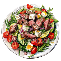 seamless Greek Lamb Salad Breakfast Plate Illustration with Fresh Vegetables and Feta texture 8k free download PBR