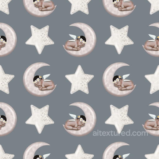 Fabric Texture with Baby Moon and Star Pattern seamless Baby Boy  PBR texture