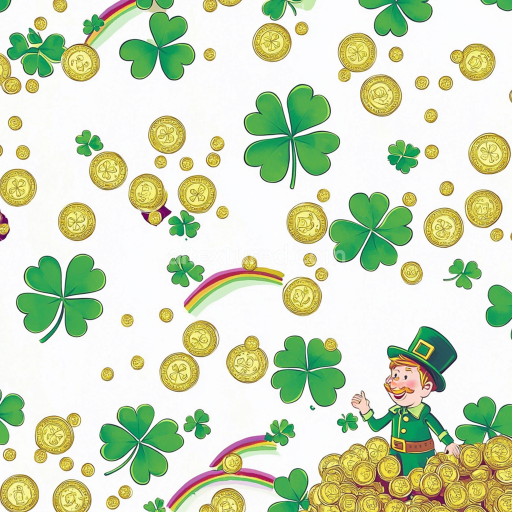 Seamless 3D PBR Texture Featuring Cartoon St Patrick Elements with Shamrocks and Gold Coins