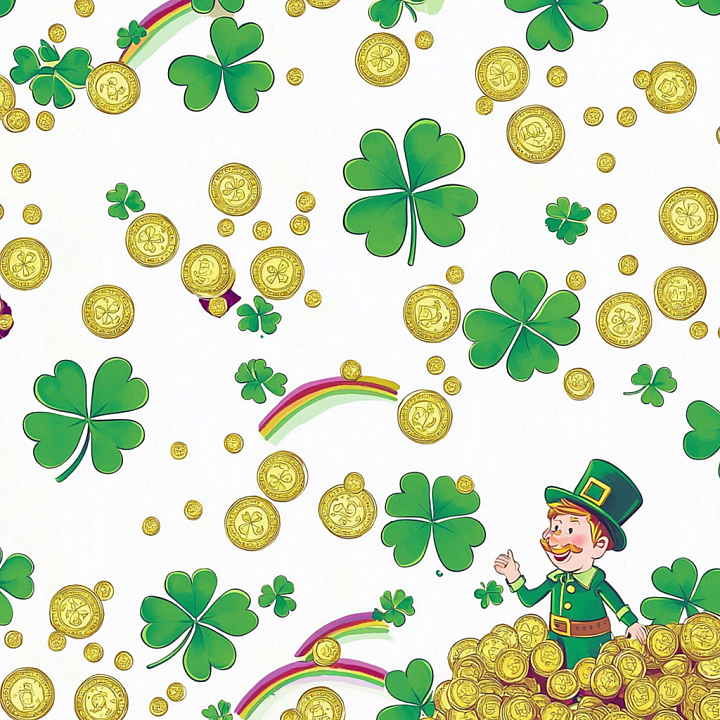 Featuring Cartoon St Patrick Elements with Shamrocks and Gold Coins seamless PBR texture preview