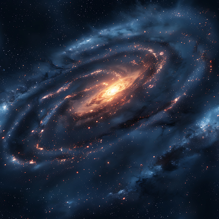 Spiral Galaxy with Glowing Nebula Clouds and Starfield seamless PBR texture preview