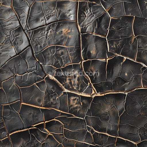 Seamless 3D cracked vintage black leather PBR texture with deep crevices and aged surface