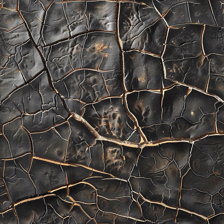 Cracked Vintage Black Leather With Deep Crevices And Aged Surface seamless PBR texture preview