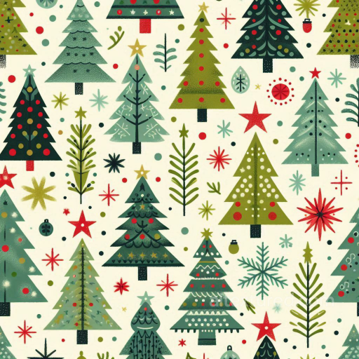 Christmas Digital Paper Texture With Stylized Trees & Festive Motifs seamless All Christmas Digital paper PBR texture