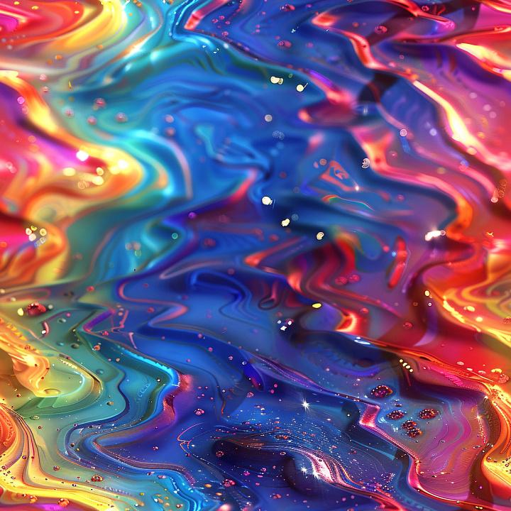 Glossy Liquid Paint with Vibrant Multicolor Flow seamless PBR texture preview