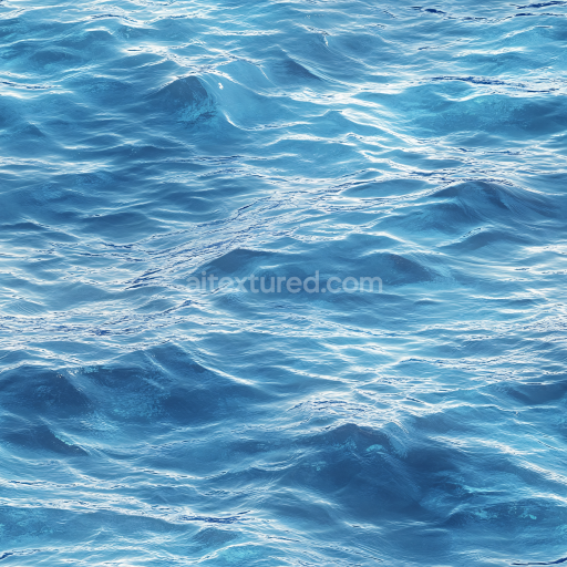 Seamless 3D Water PBR Texture Featuring Realistic Ocean Surface with Dynamic Waves and Shimmering Highlights